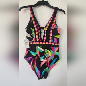 TRINA TURK - BIRDS OF PARADISE PLUNGE MAILLOT one piece bathing suit NWT